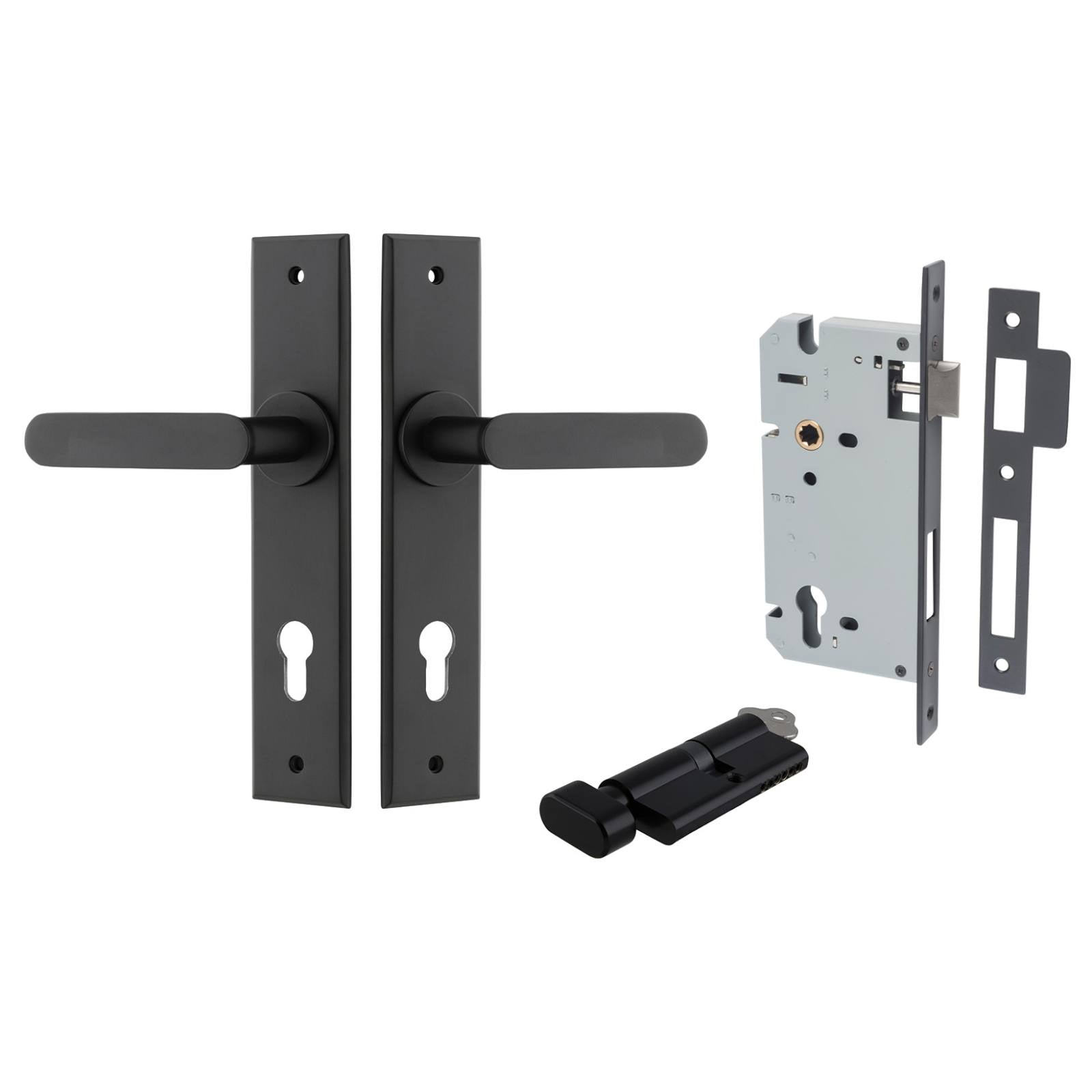 Bronte Lever Chamfered Backplate Entrance Kit w High Security Lock Matt Black