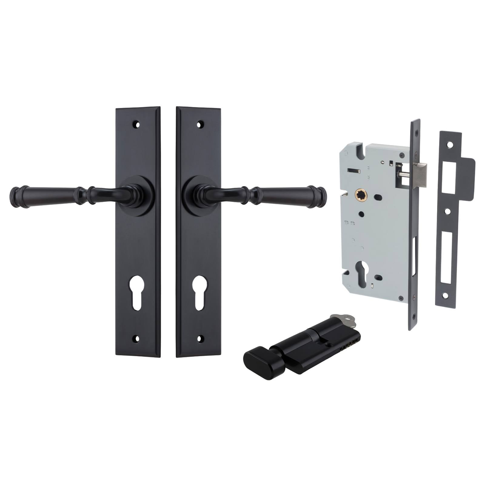 Verona Lever Chamfered Backplate Entrance Kit w High Security Lock Matt Black