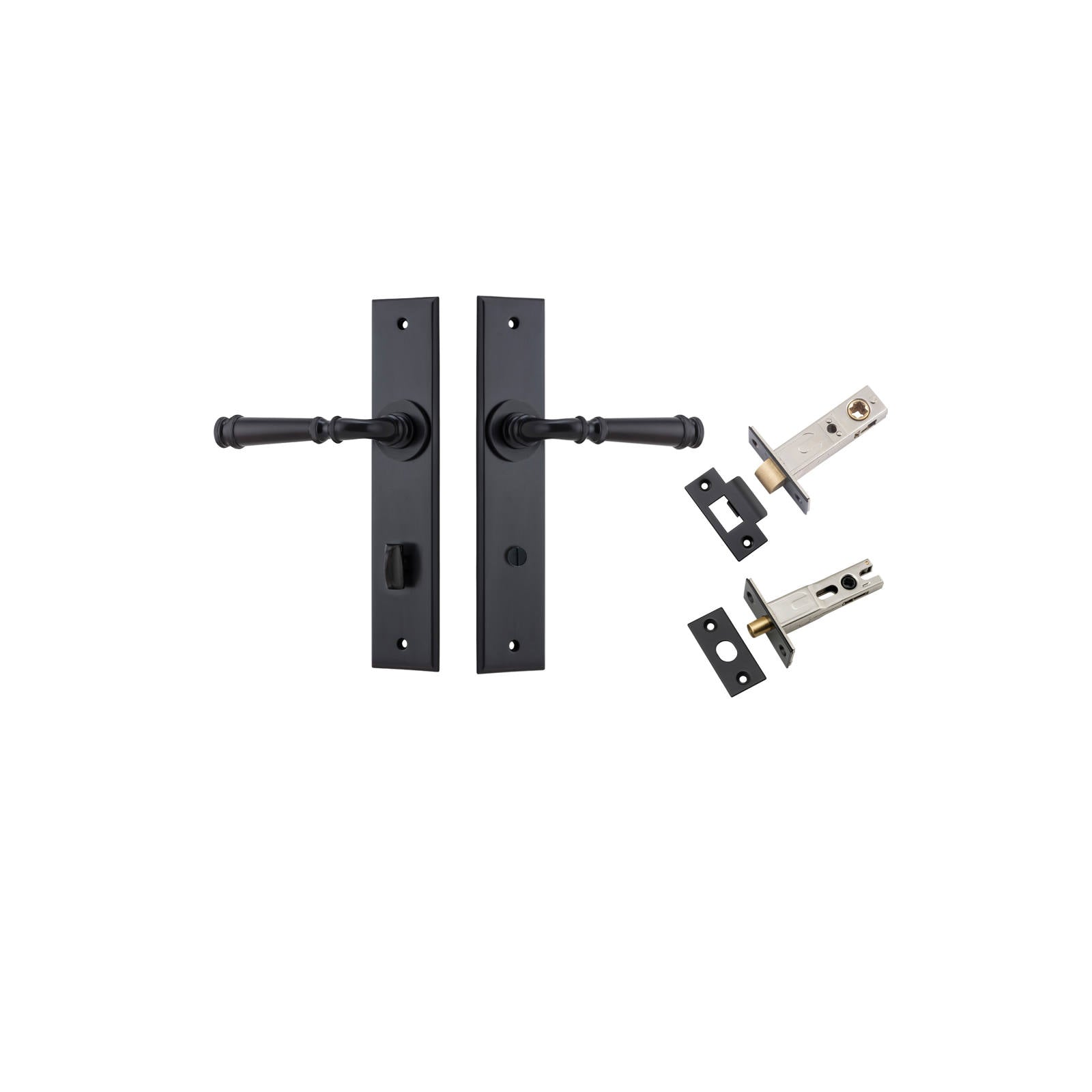 Verona Lever Chamfered  Backplate Privacy Kit w Privacy Turn Matt Black