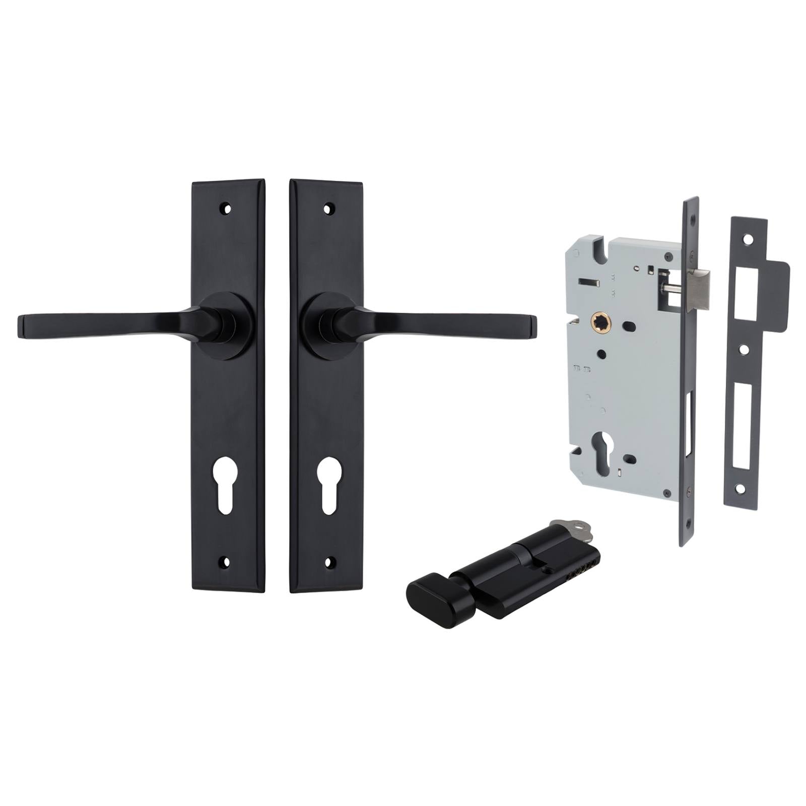 Annecy Lever Chamfered Backplate Entrance Kit w High Security Lock Matt Black