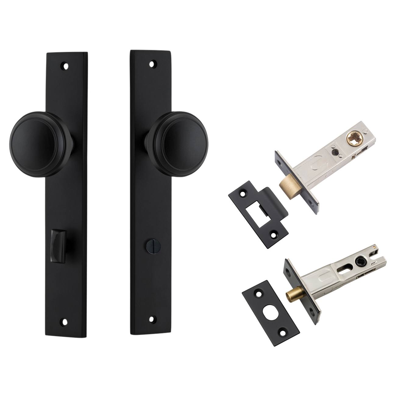 Paddington Knob Rectangular Backplate Privacy Kit w Privacy Turn Matt Black