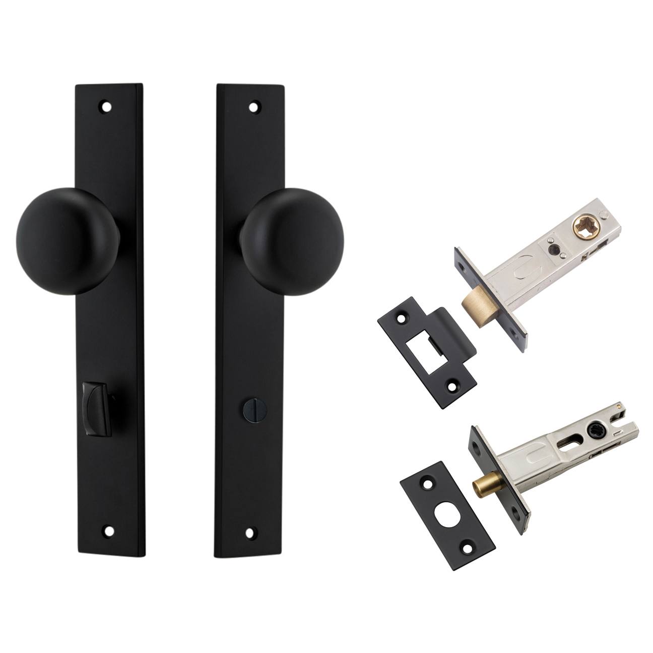 Cambridge Knob Rectangular Backplate Privacy Kit w Privacy Turn Matt Black
