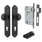 Paddington Knob Shouldered Backplate Entrance Kit w High Security Lock Matt Black