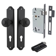 Guildford Knob Shouldered Backplate Entrance Kit w High Security Lock Matt Black