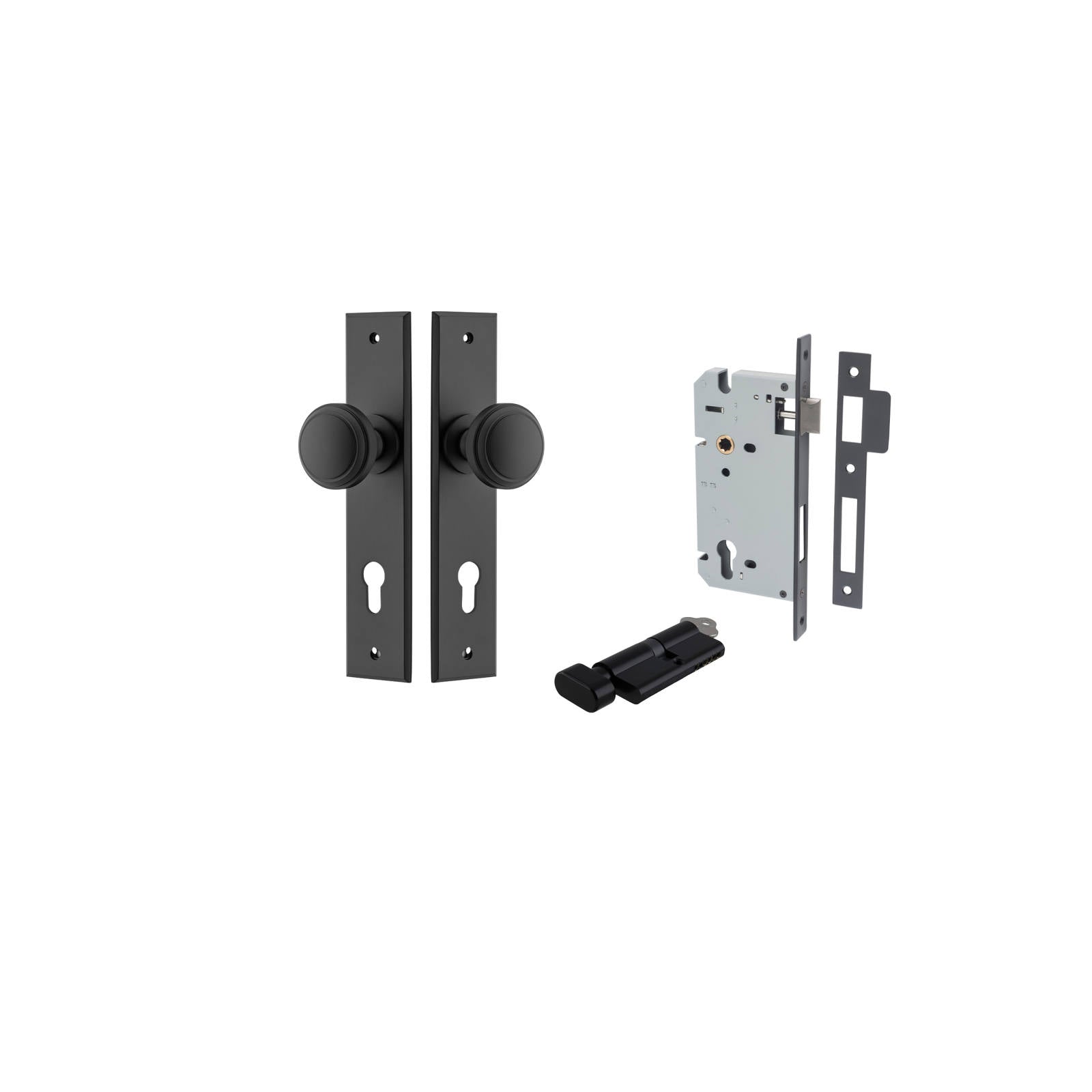 Paddington Knob Chamfered Backplate Entrance Kit w High Security Lock Matt Black
