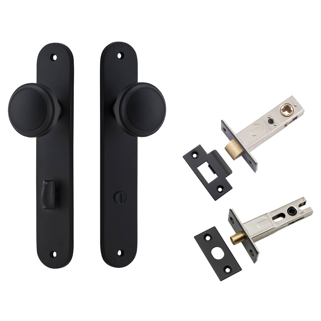 Paddington Knob Oval Backplate Privacy Kit w Privacy Turn Matt Black
