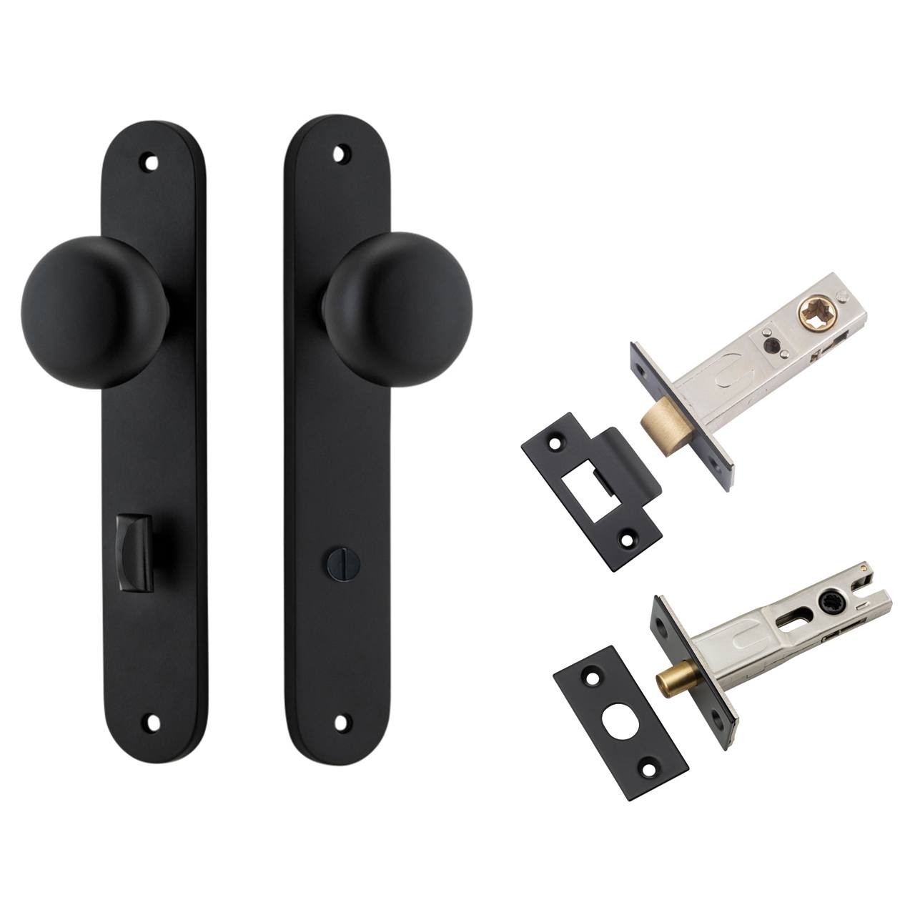 Cambridge Knob Oval Backplate Privacy Kit w Privacy Turn Matt Black