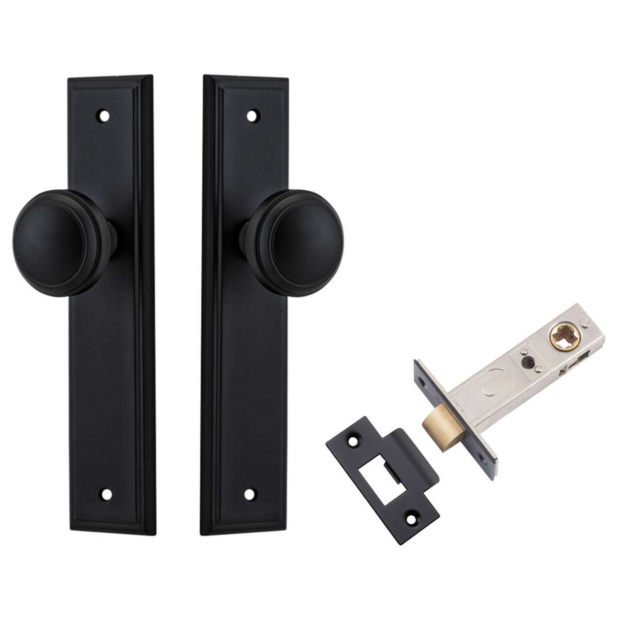 Paddington Knob Stepped Backplate Passage Kit Matt Black