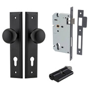 Cambridge Knob Stepped Backplate Entrance Kit w High Security Lock Matt Black