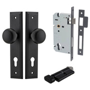 Cambridge Knob Stepped Backplate Entrance Kit w High Security Lock Matt Black