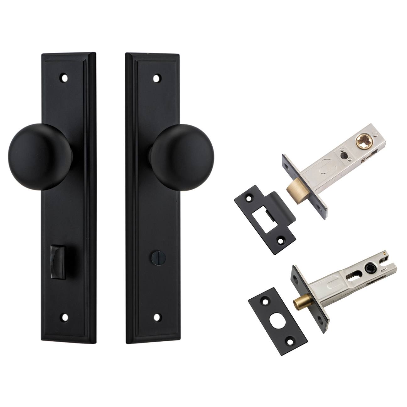 Cambridge Knob Stepped Backplate Privacy Kit w Privacy Turn Matt Black