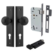 Guildford Knob Stepped Backplate Entrance Kit w High Security Lock Matt Black