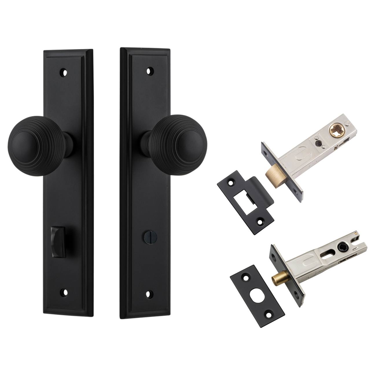 Guildford Knob Stepped Backplate Privacy Kit w Privacy Turn Matt Black
