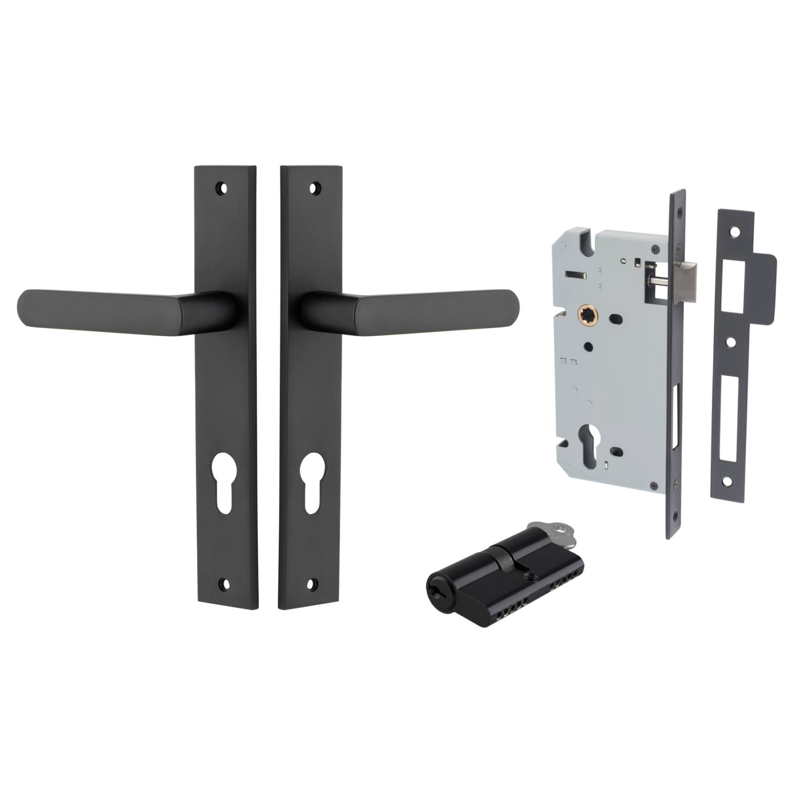 Osaka Lever Rectangular Backplate Entrance Kit w High Security Lock Matt Black