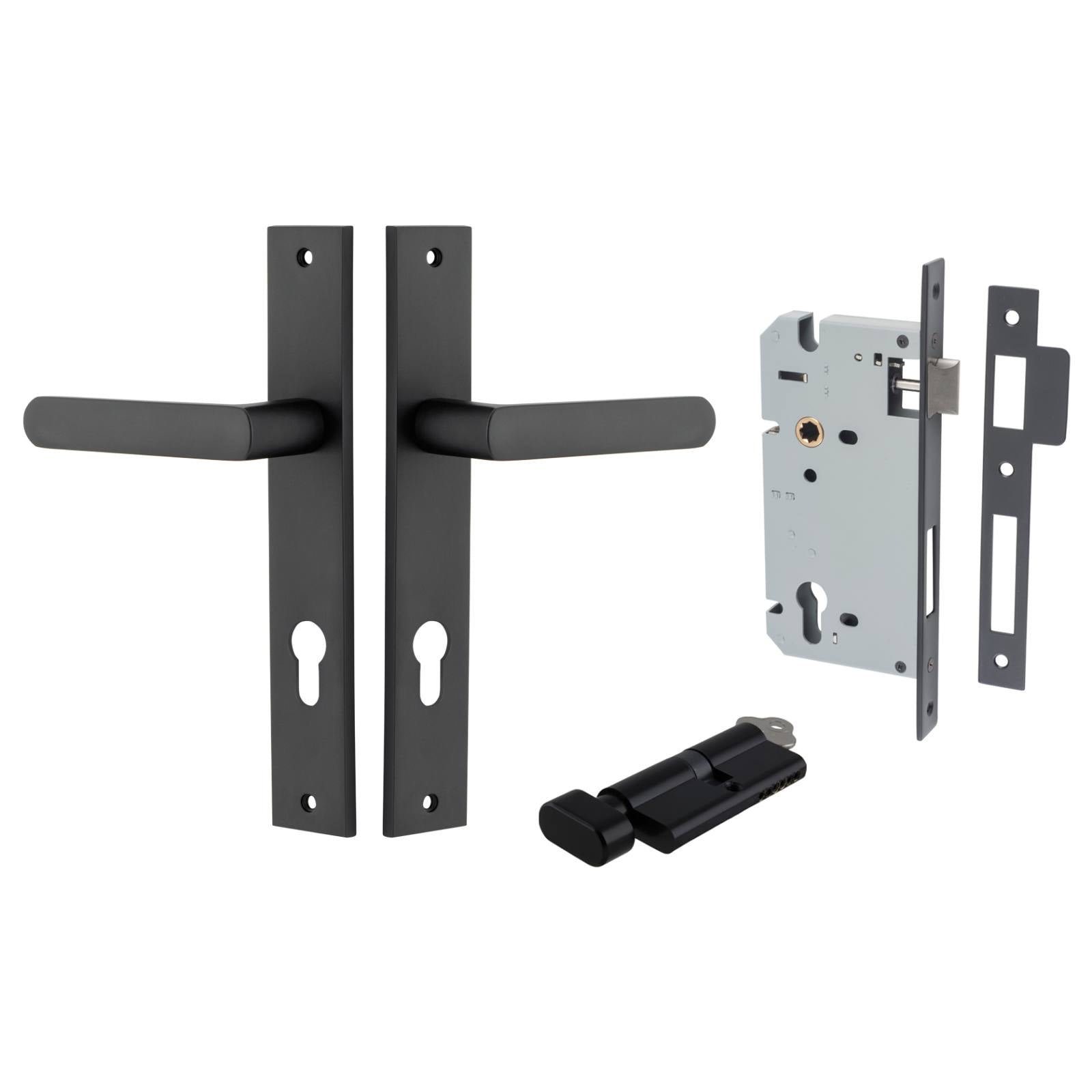 Osaka Lever Rectangular Backplate Entrance Kit w High Security Lock Matt Black