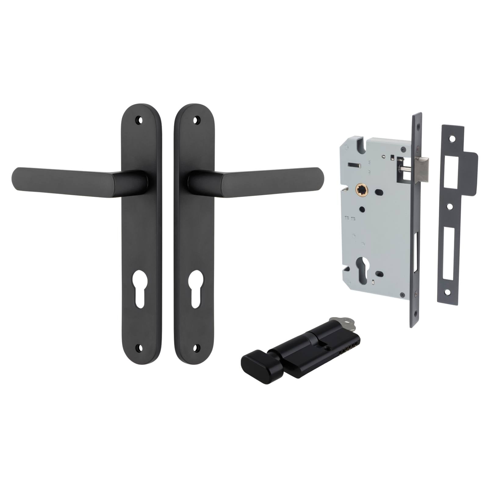 Osaka Lever Oval Backplate Entrance Kit w High Security Lock Matt Black