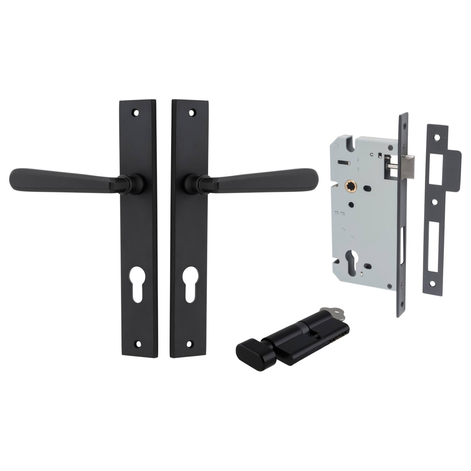 Copenhagen Lever Rectangular Backplate Entrance Kit w High Security Lock Matt Black