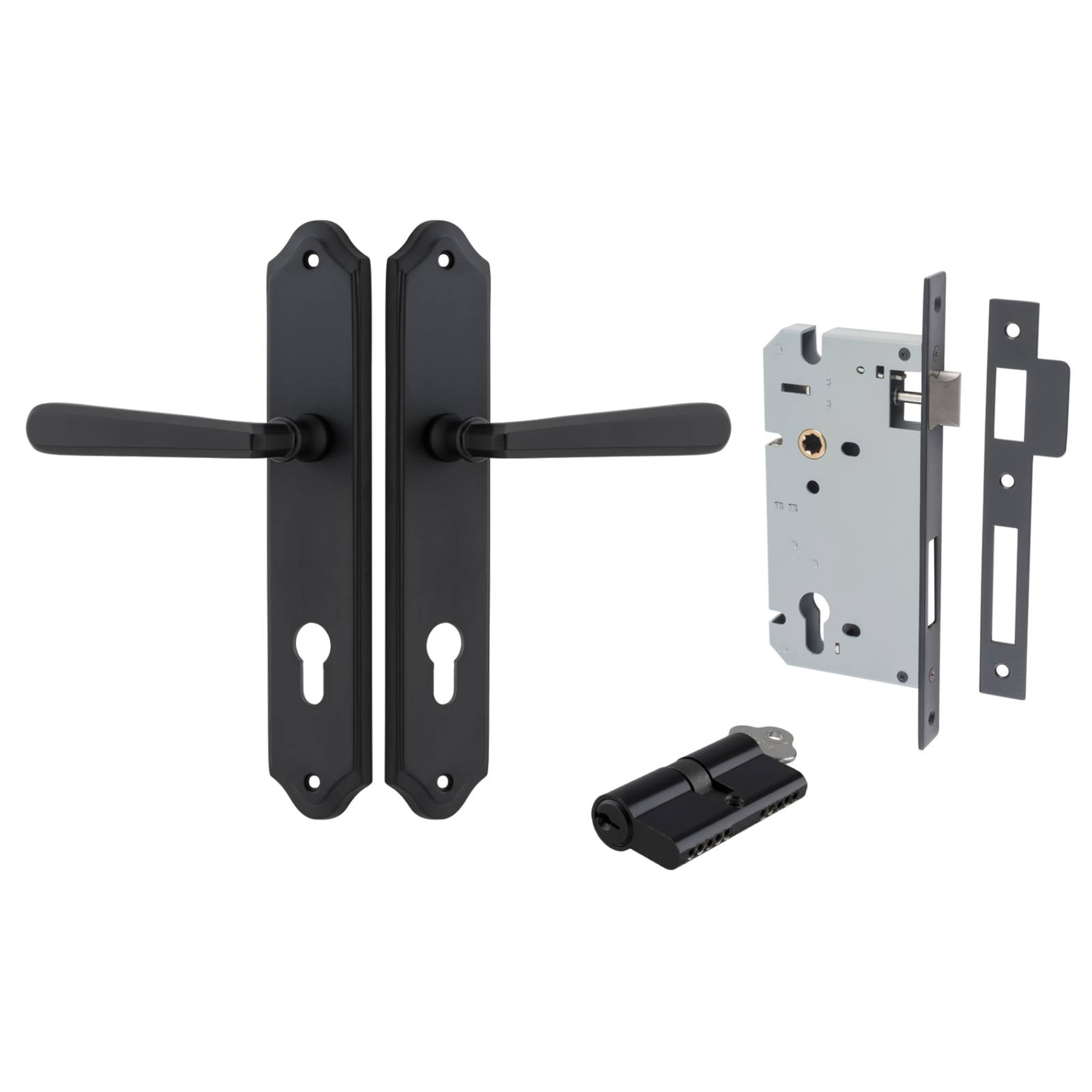 Copenhagen Lever Shouldered Backplate Entrance Kit w High Security Lock Matt Black