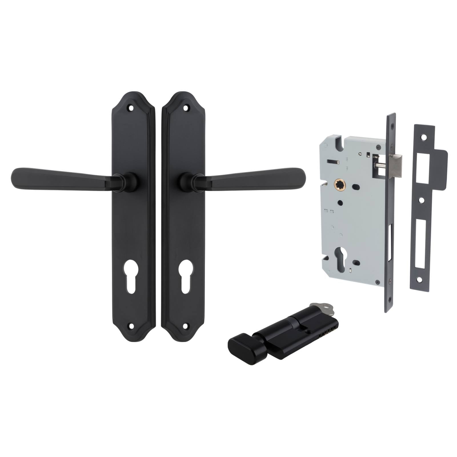Copenhagen Lever Shouldered Backplate Entrance Kit w High Security Lock Matt Black