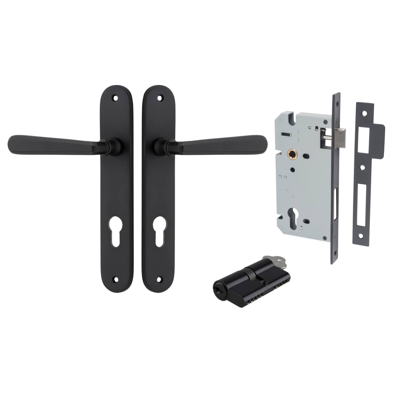 Copenhagen Lever Oval Backplate Entrance Kit w High Security Lock Matt Black
