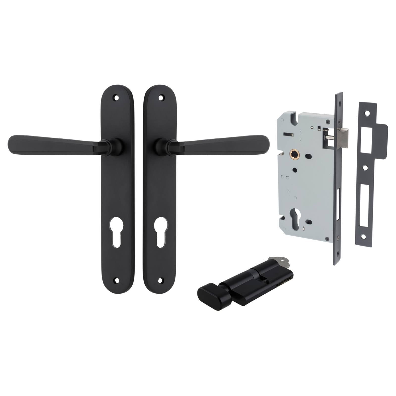 Copenhagen Lever Oval Backplate Entrance Kit w High Security Lock Matt Black