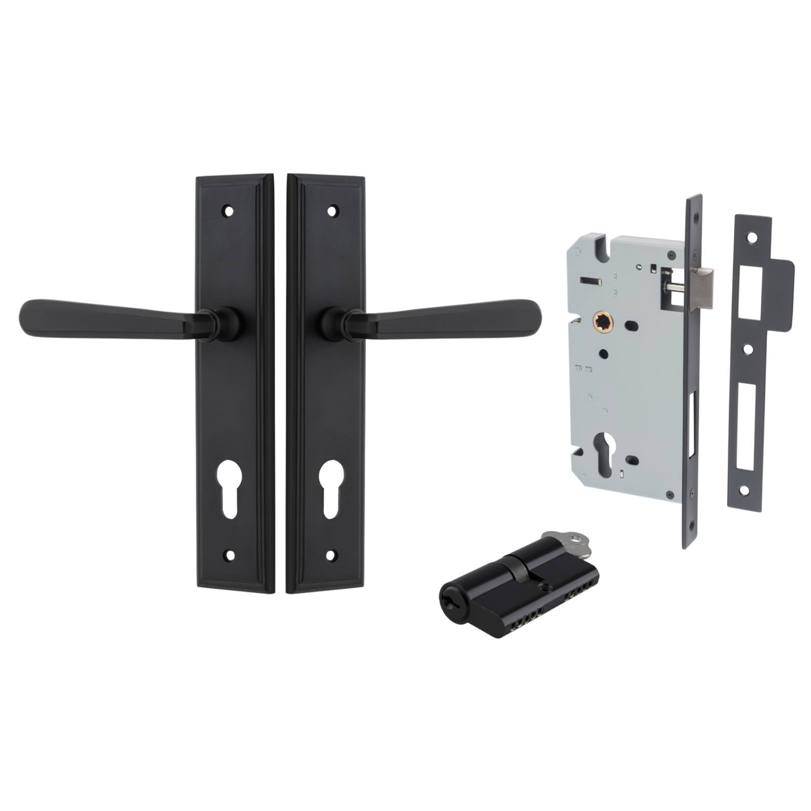 Copenhagen Lever Stepped Backplate Entrance Kit w High Security Lock Matt Black