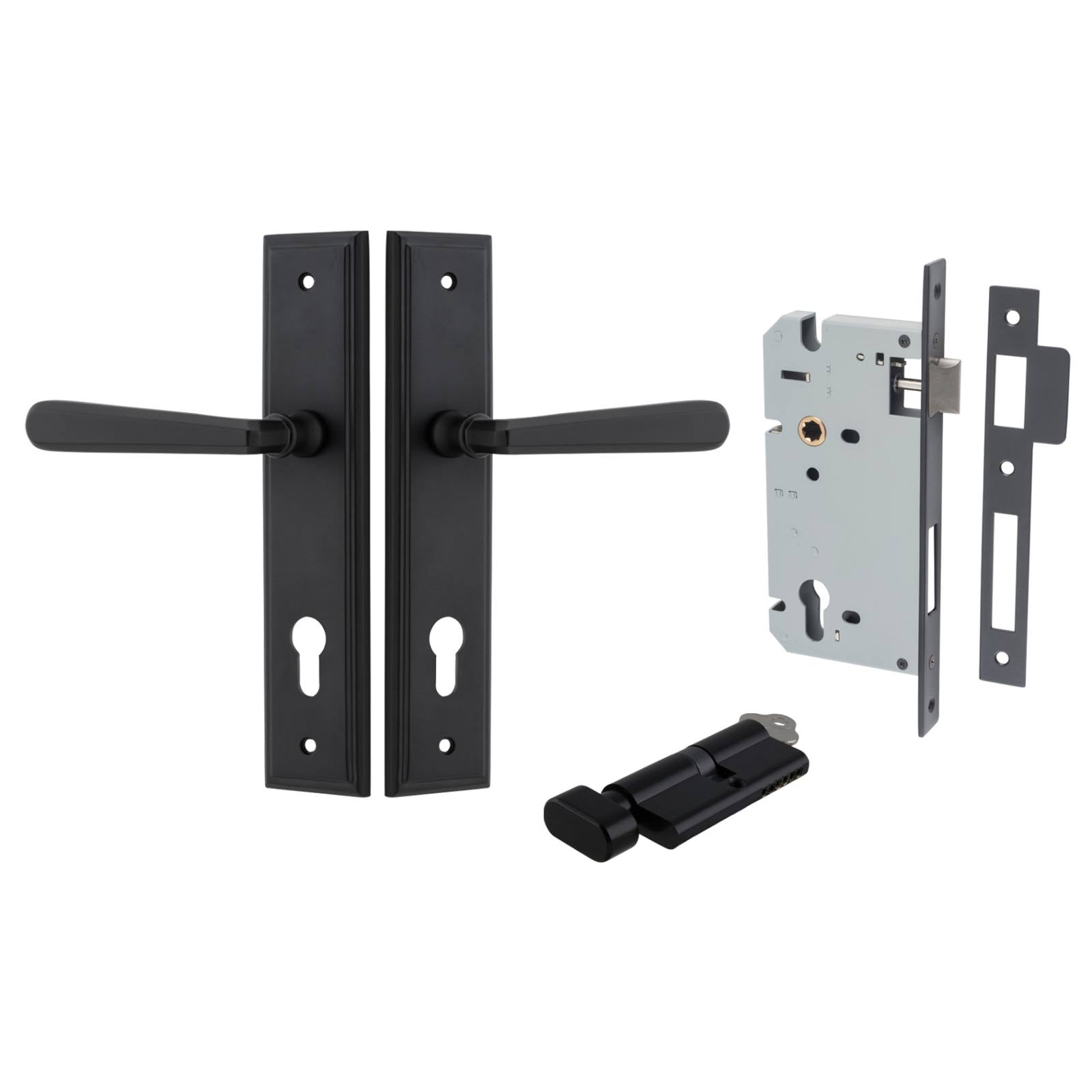 Copenhagen Lever Stepped Backplate Entrance Kit w High Security Lock Matt Black