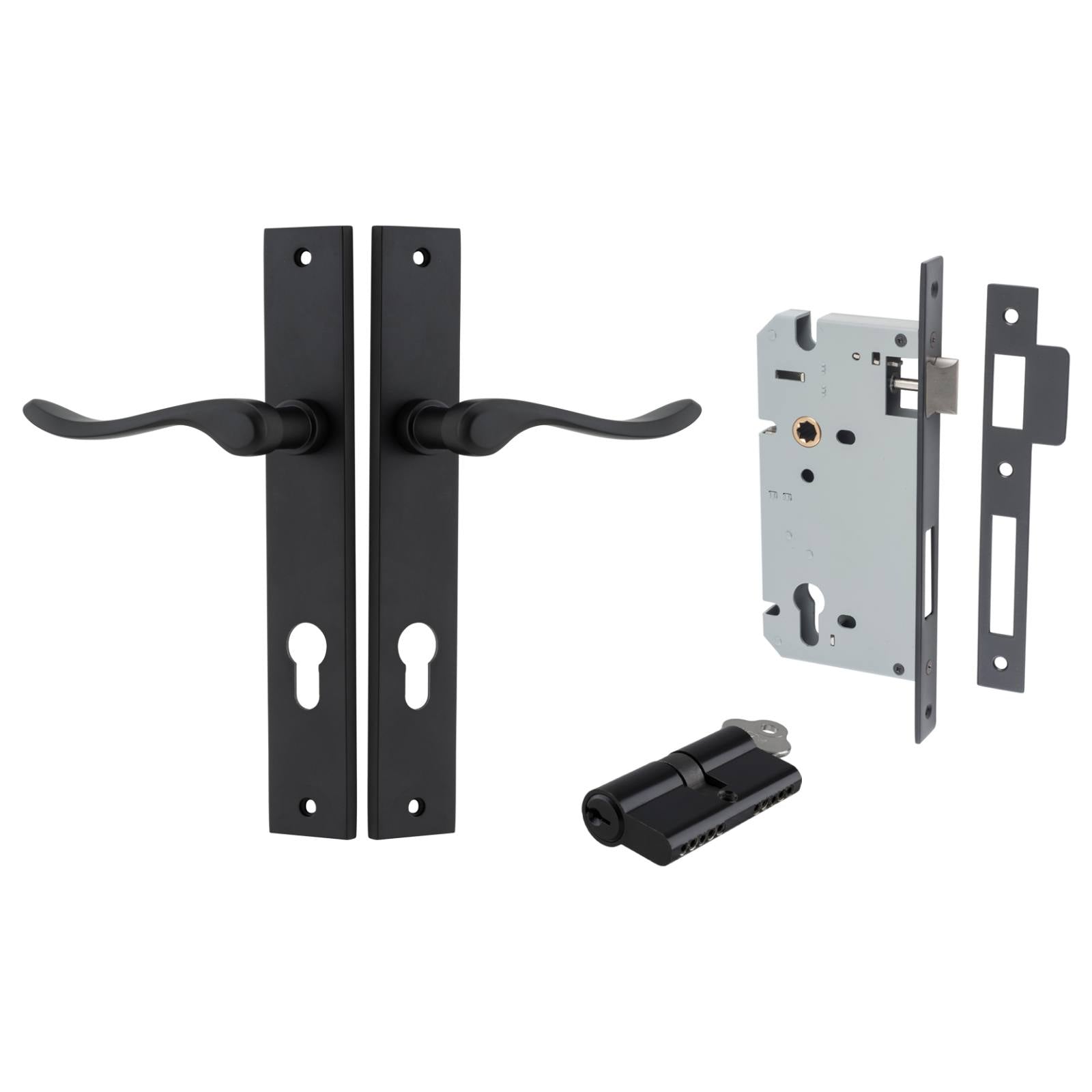 Stirling Lever Rectangular Backplate Entrance Kit w High Security Lock Matt Black