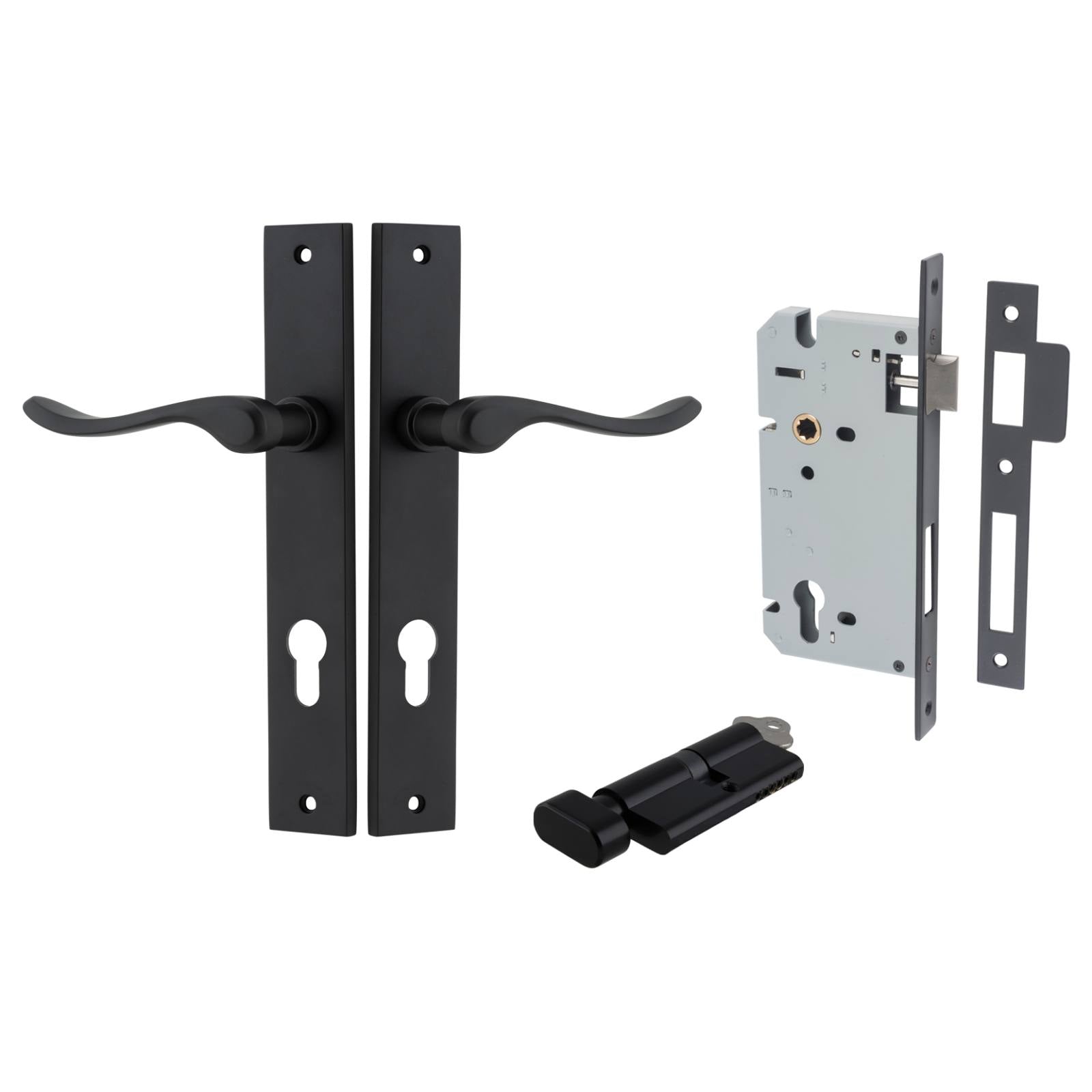 Stirling Lever Rectangular Backplate Entrance Kit w High Security Lock Matt Black