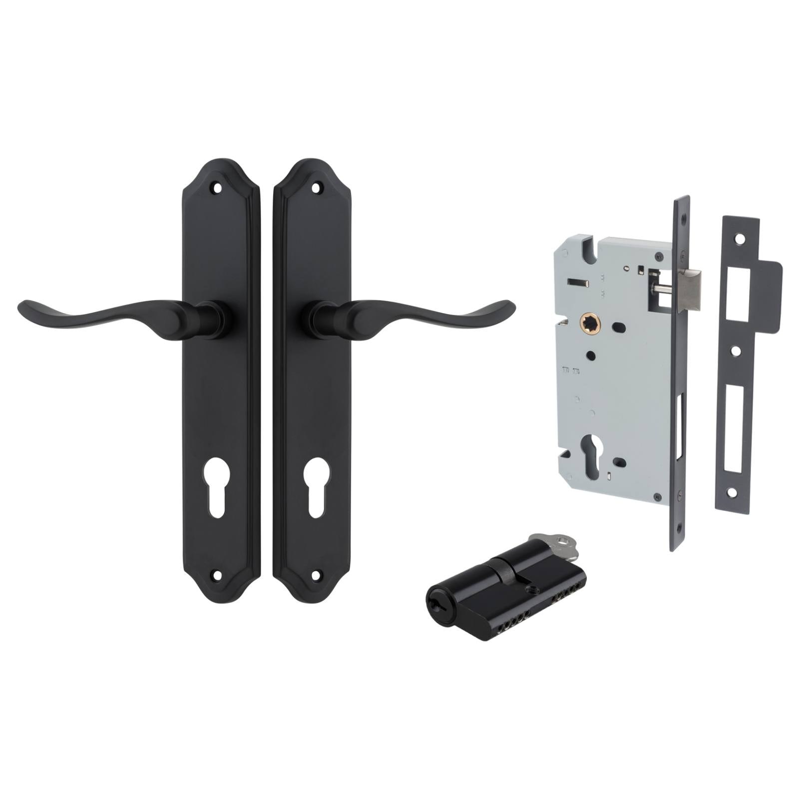 Stirling Lever Shouldered Backplate Entrance Kit w High Security Lock Matt Black