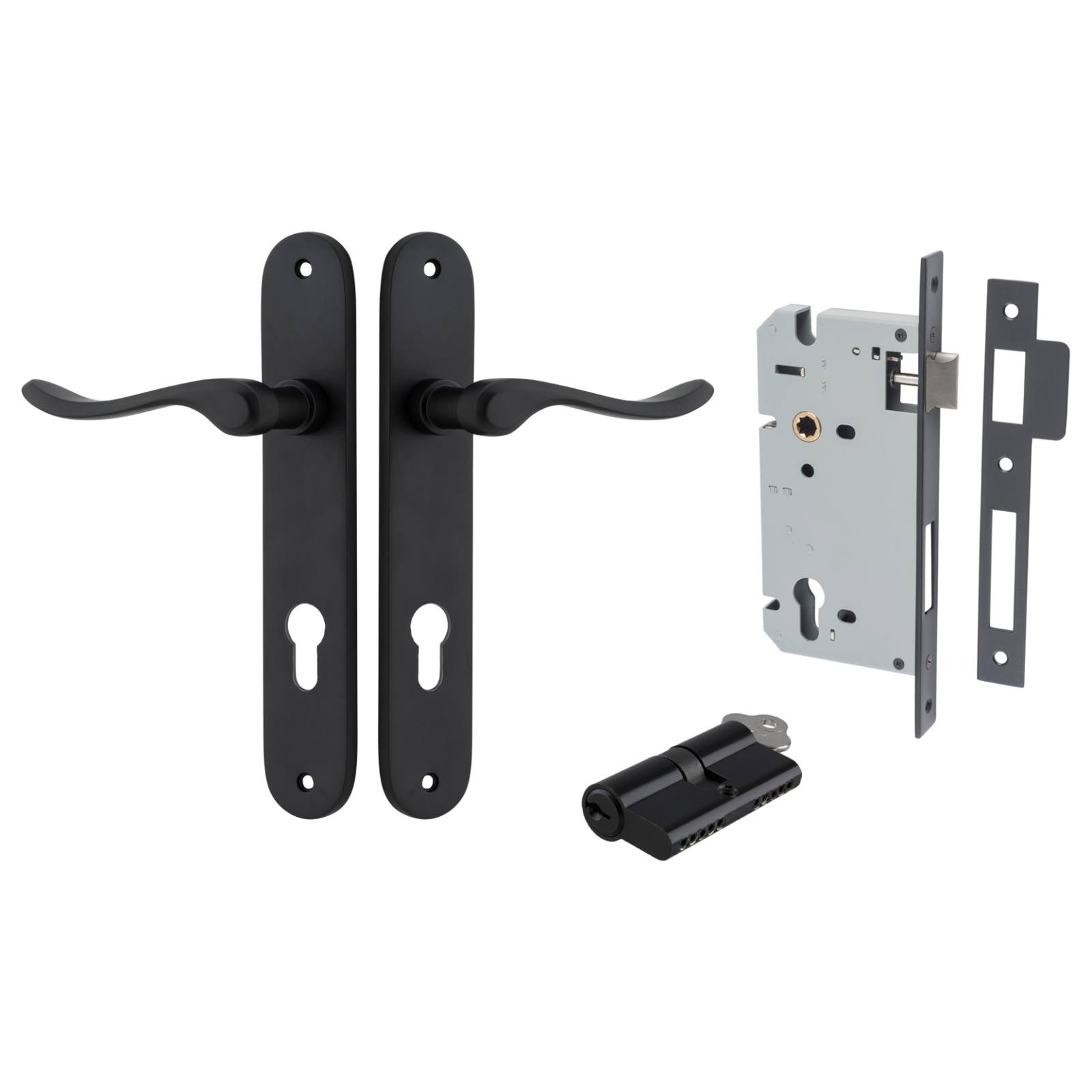 Stirling Lever Oval Backplate Entrance Kit w High Security Lock Matt Black