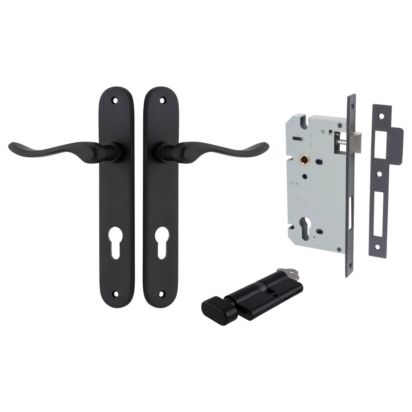 Stirling Lever Oval Backplate Entrance Kit w High Security Lock Matt Black