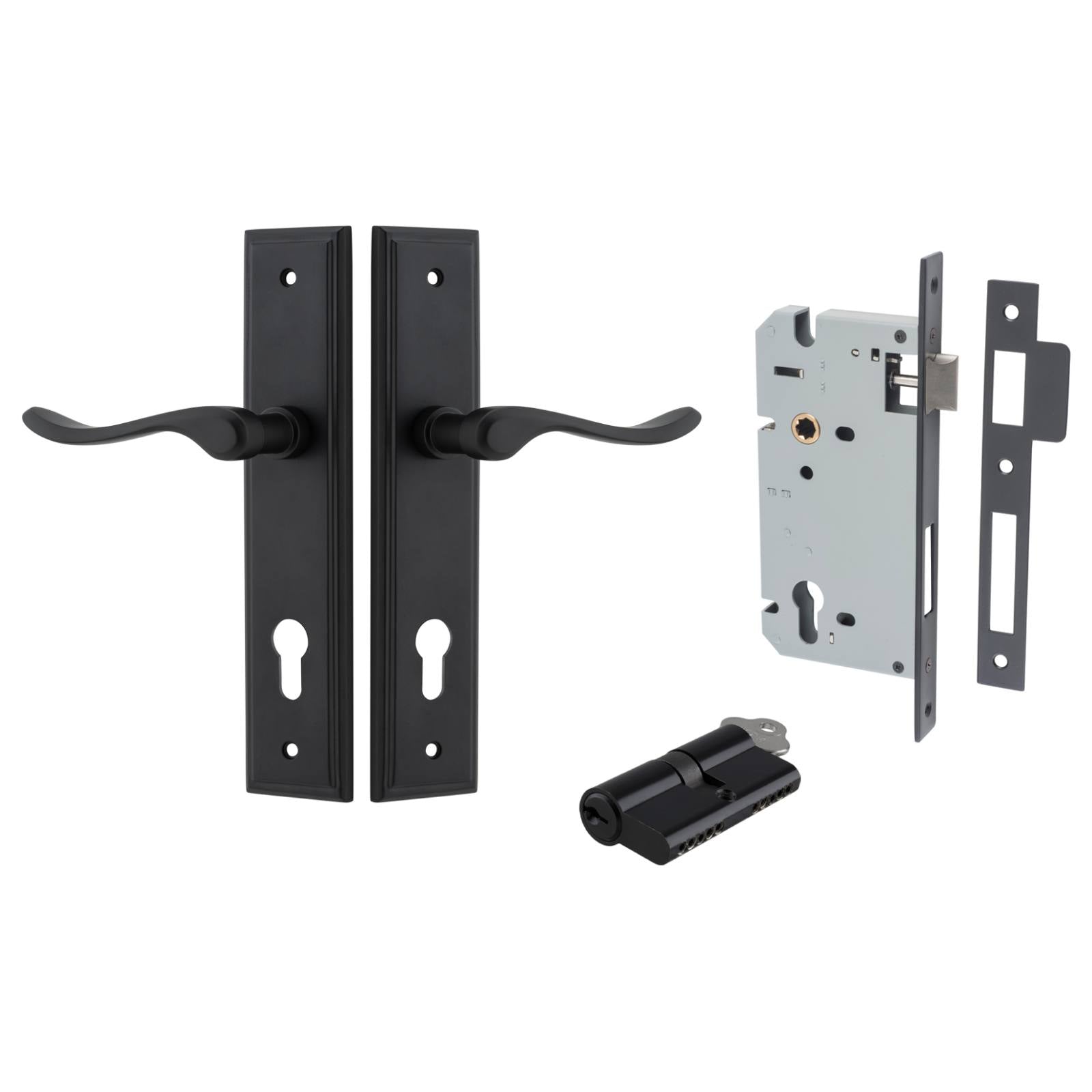 Stirling Lever Stepped Backplate Entrance Kit w High Security Lock Matt Black