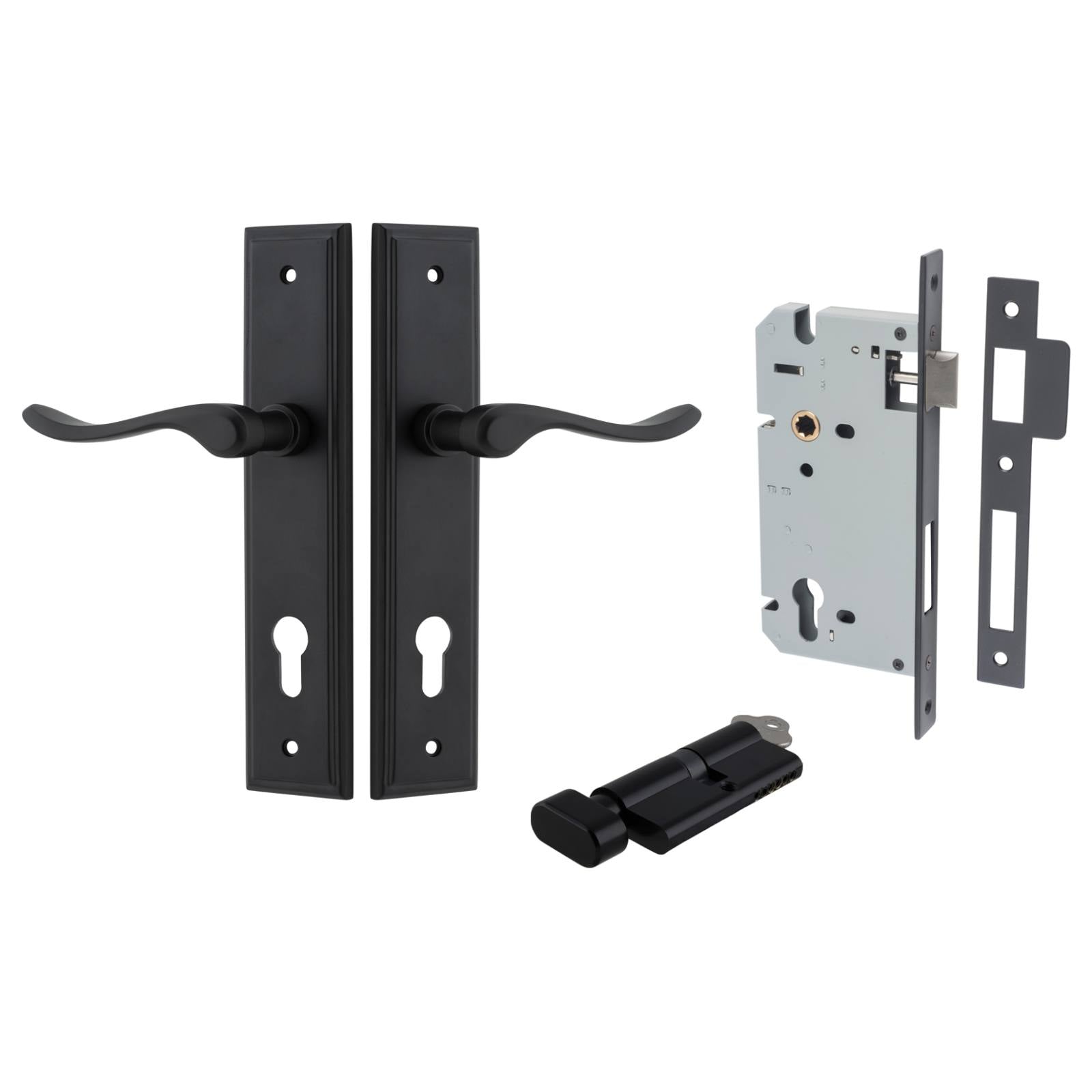 Stirling Lever Stepped Backplate Entrance Kit w High Security Lock Matt Black