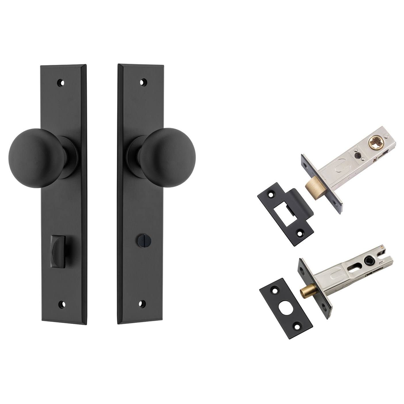 Cambridge Knob Chamfered Backplate Privacy Kit w Privacy Turn Matt Black
