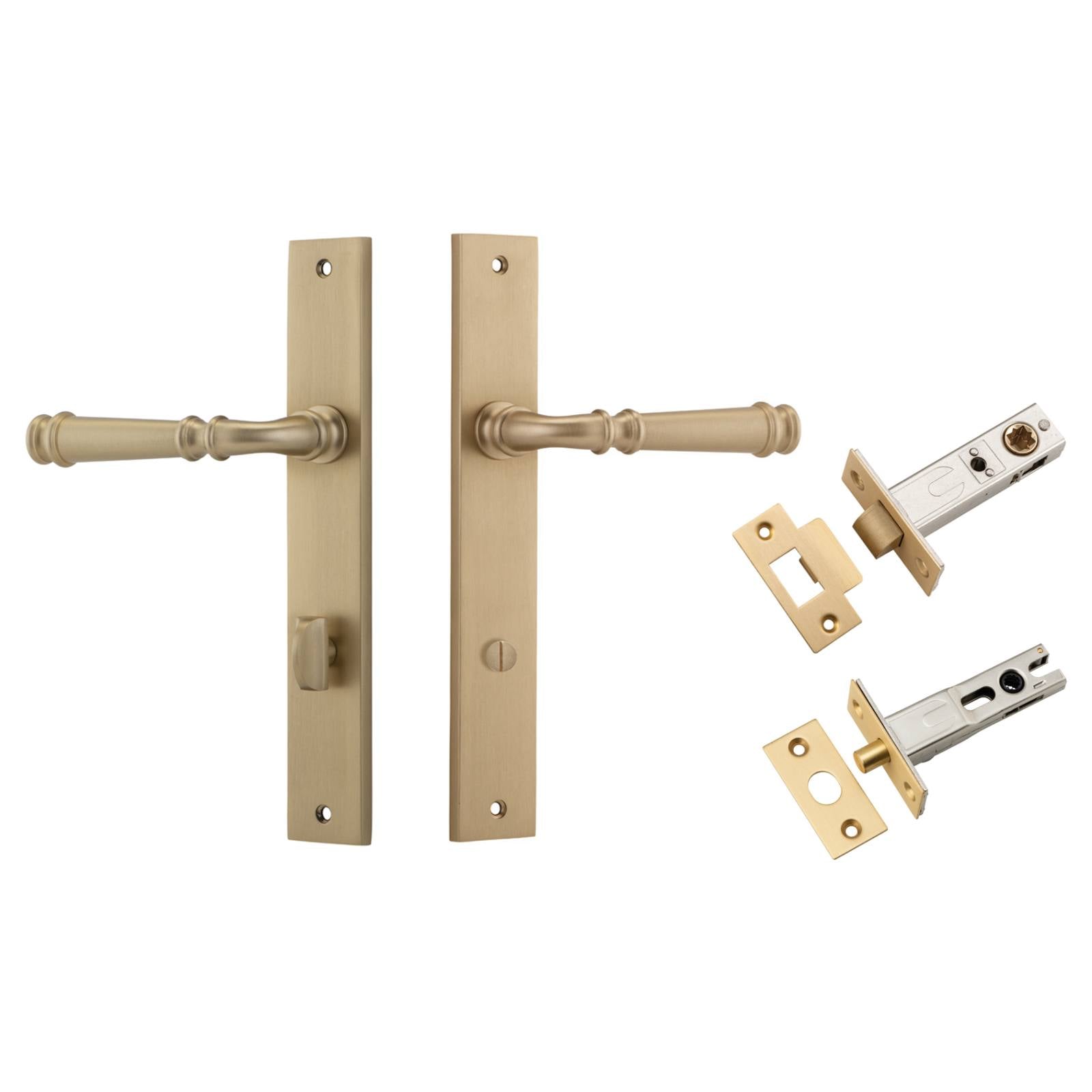Verona Lever Rectangular Backplate Privacy Kit w Privacy Turn Brushed Brass