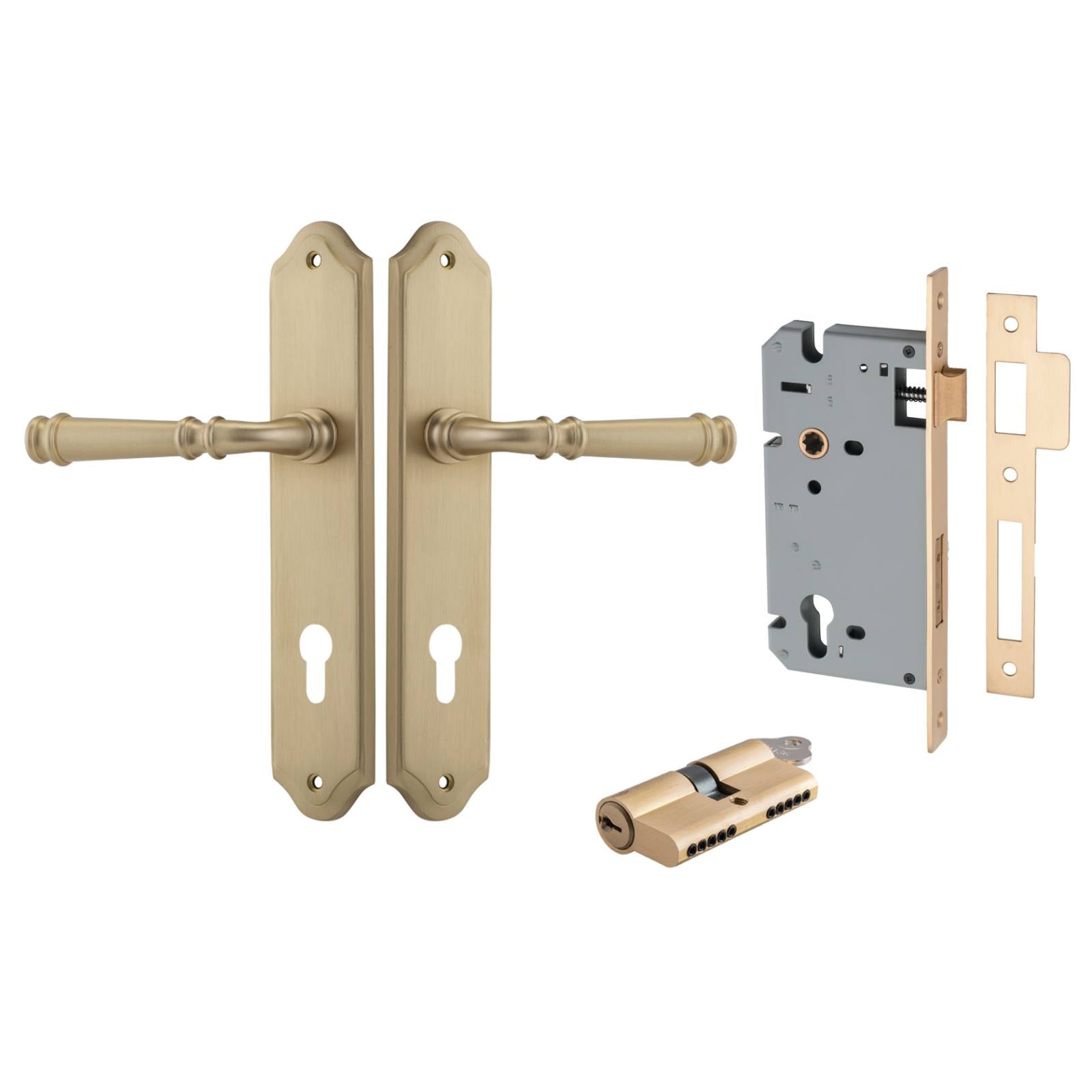 Verona Lever Shouldered Backplate Entrance Kit w High Security Lock Brushed Brass