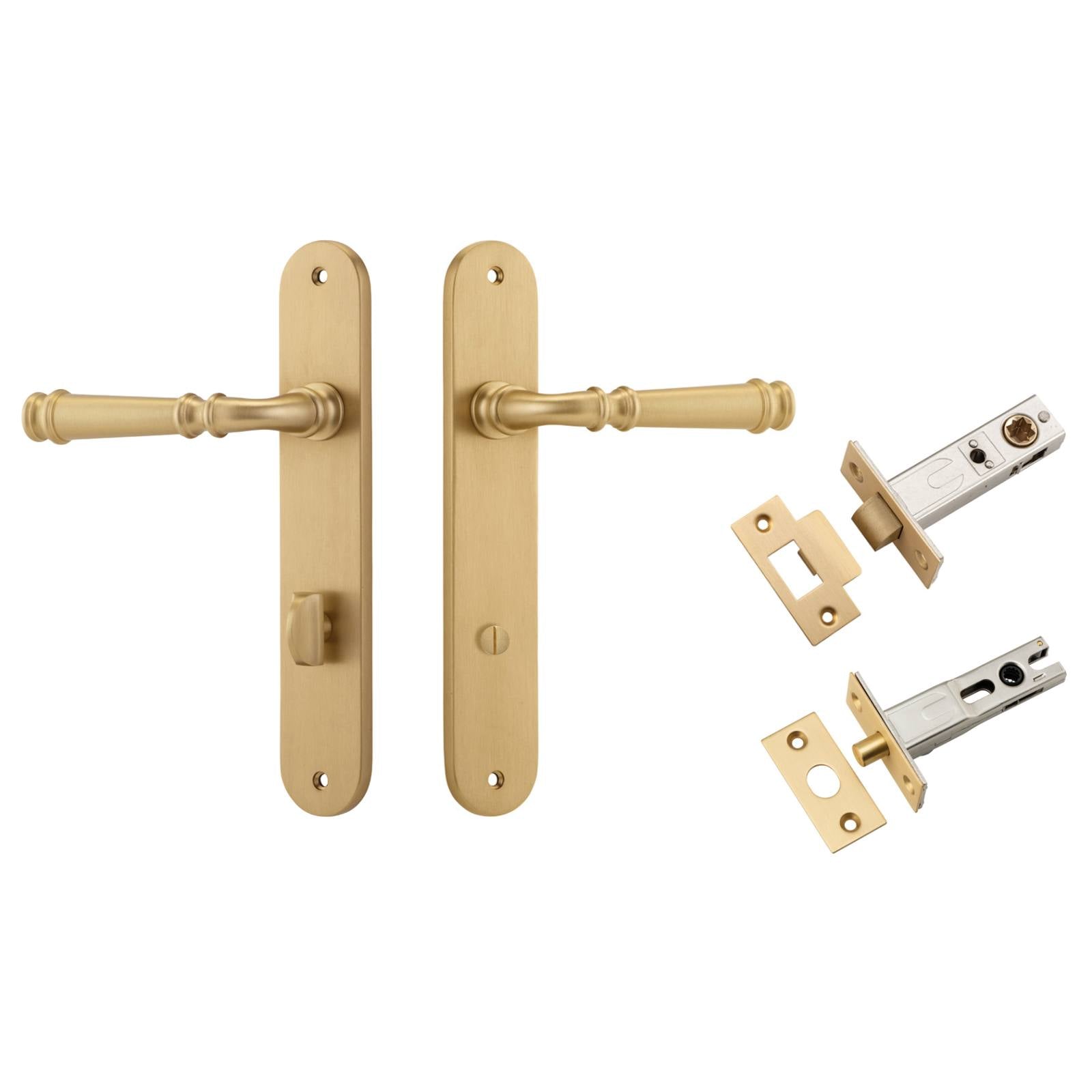 Verona Lever Oval Backplate Privacy Kit w Privacy Turn Brushed Brass