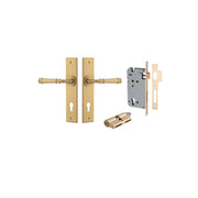 Verona Lever Chamfered Backplate Entrance Kit w High Security Lock Brushed Brass