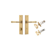 Verona Lever Chamfered  Backplate Privacy Kit w Privacy Turn Brushed Brass