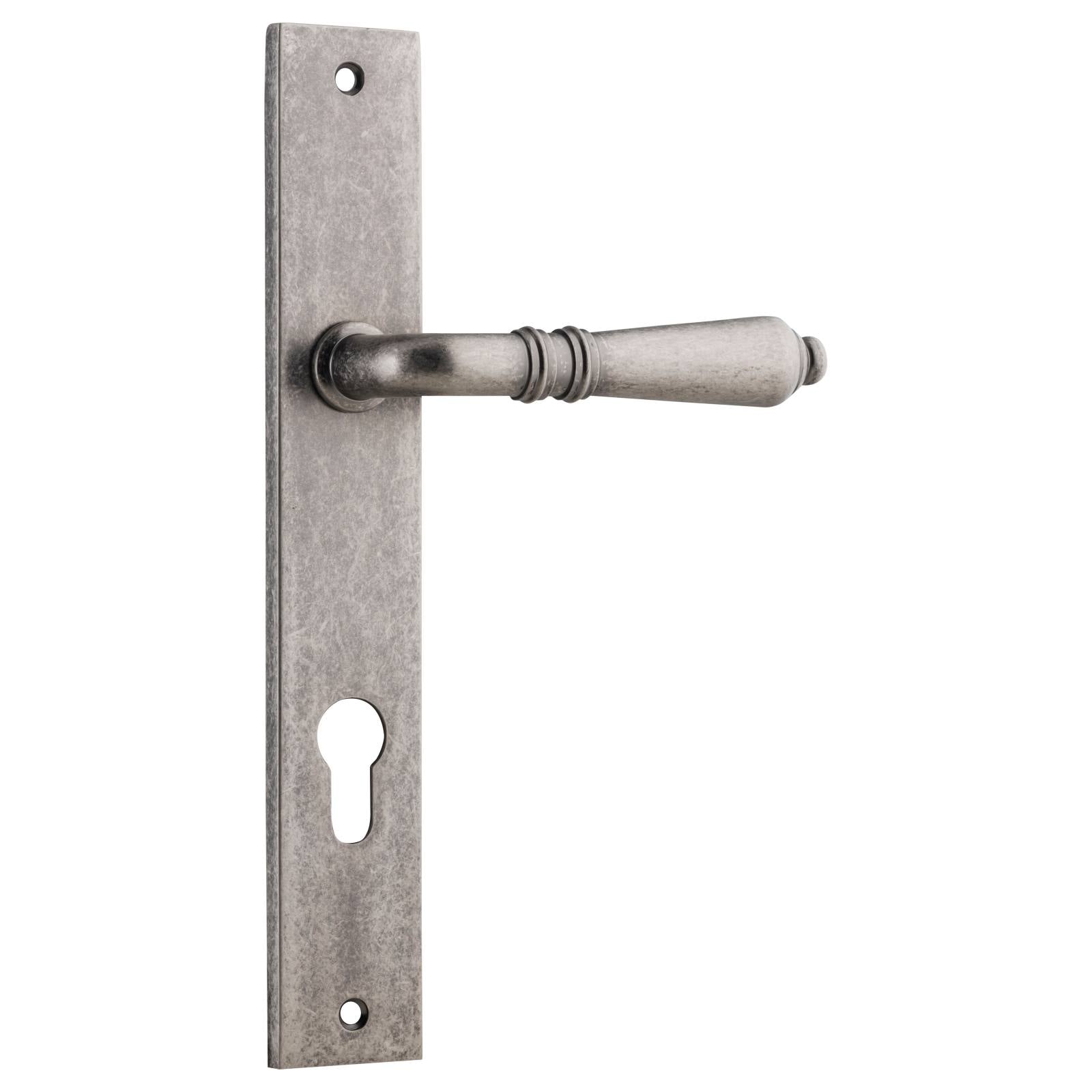 Sarlat Rectangular 85mm Euro Lever Set Distressed Nickel