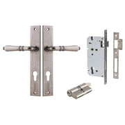 Sarlat Lever Rectangular Backplate Entrance Kit w High Security Lock Distressed Nickel