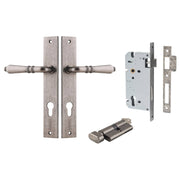 Sarlat Lever Rectangular Backplate Entrance Kit w High Security Lock Distressed Nickel