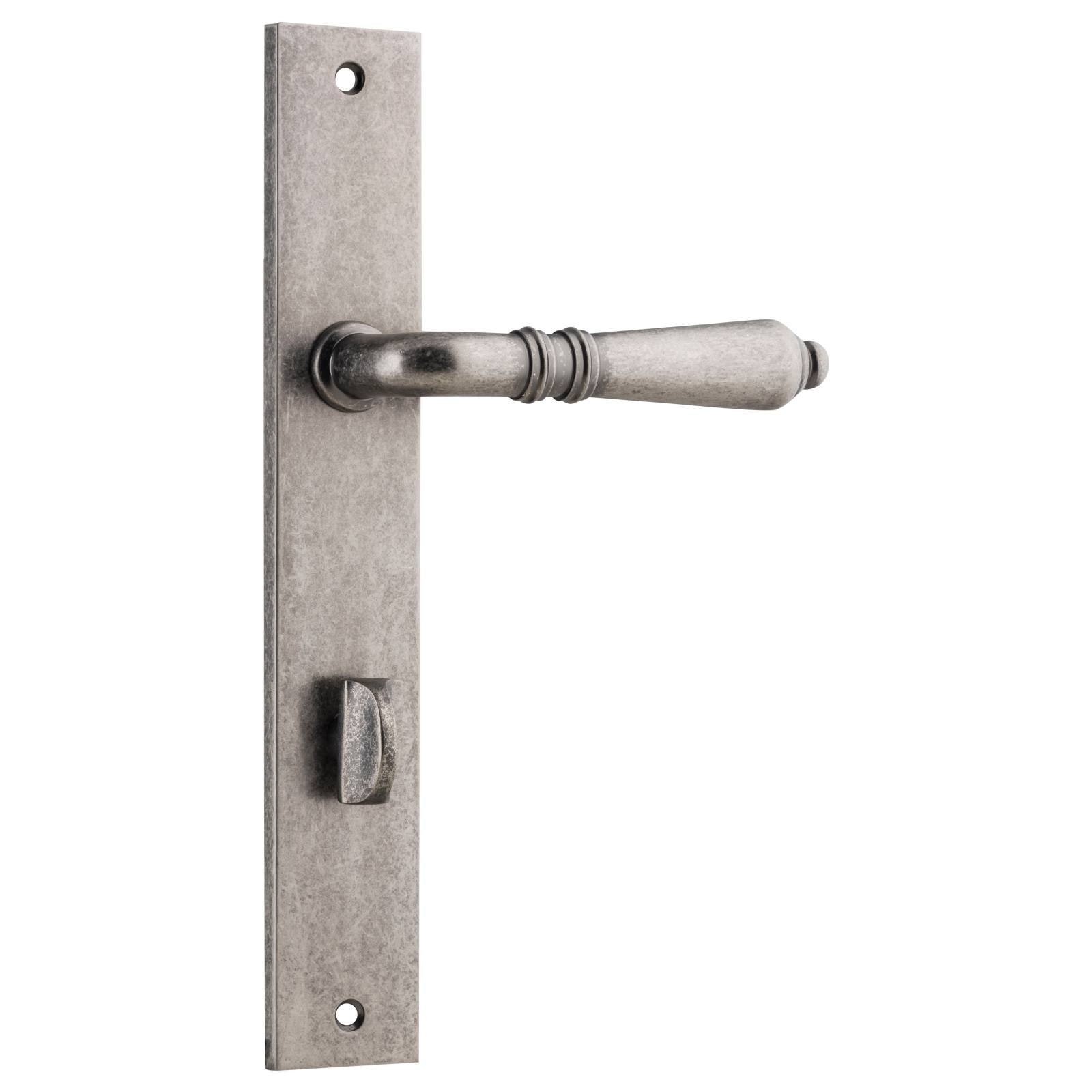 Sarlat Rectangular 85mm Privacy Lever Set, Distressed Nickel
