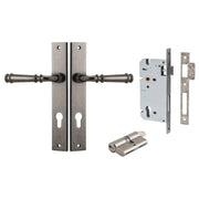 Verona Lever Rectangular Backplate Entrance Kit w High Security Lock Distressed Nickel