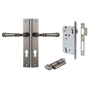 Verona Lever Rectangular Backplate Entrance Kit w High Security Lock Distressed Nickel