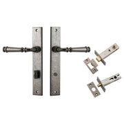 Verona Lever Rectangular Backplate Privacy Kit w Privacy Turn Distressed Nickel