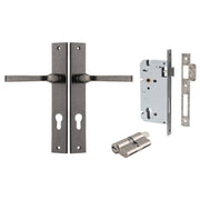 Annecy Lever Rectangular Backplate Entrance Kit w High Security Lock Distressed Nickel