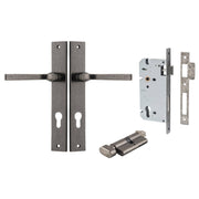 Annecy Lever Rectangular Backplate Entrance Kit w High Security Lock Distressed Nickel