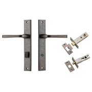 Annecy Lever Rectangular Backplate Privacy Kit w Privacy Turn Distressed Nickel